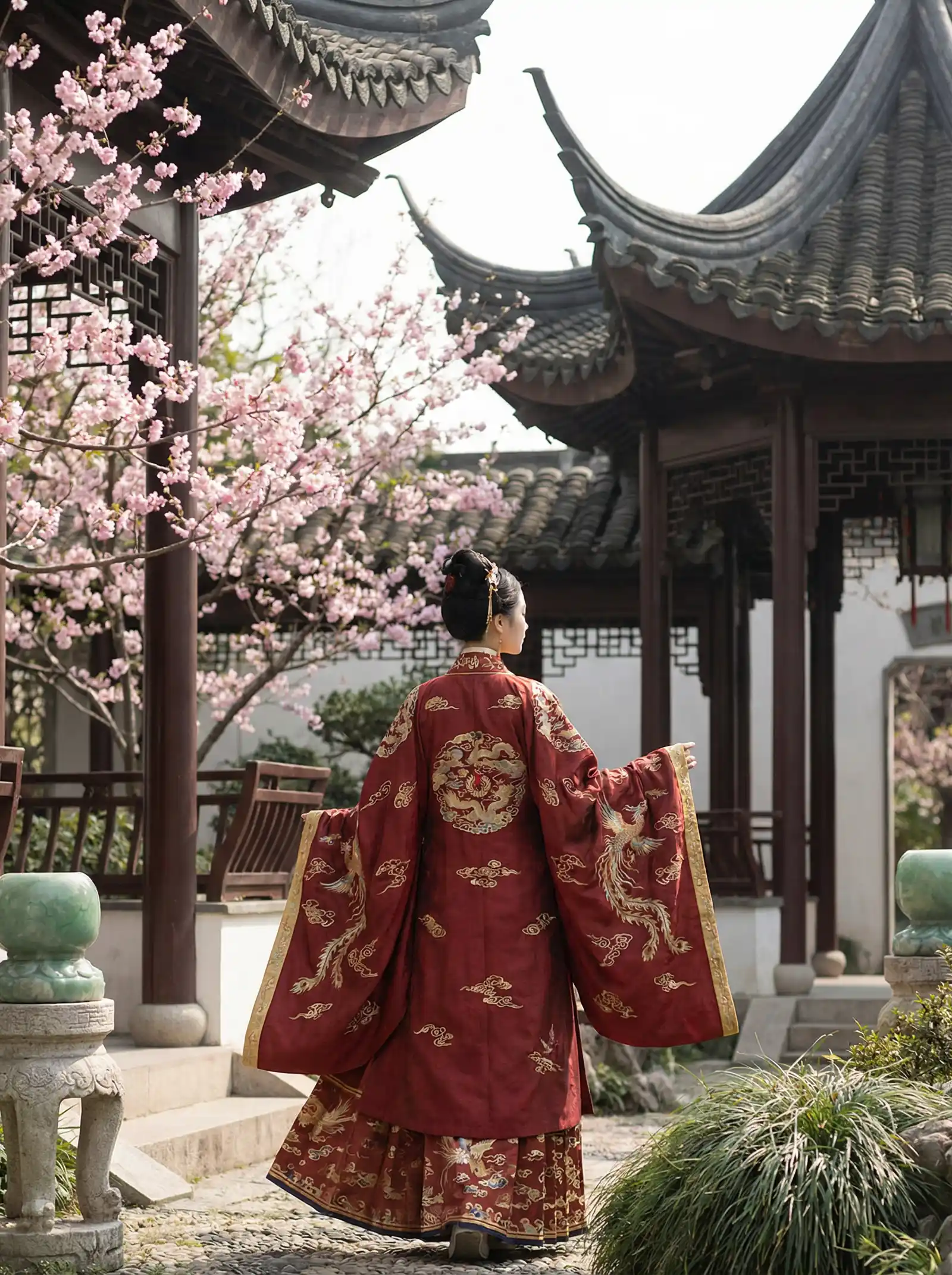 结合处发出粘腻的拍打声 明制汉服红色凤凰刺绣